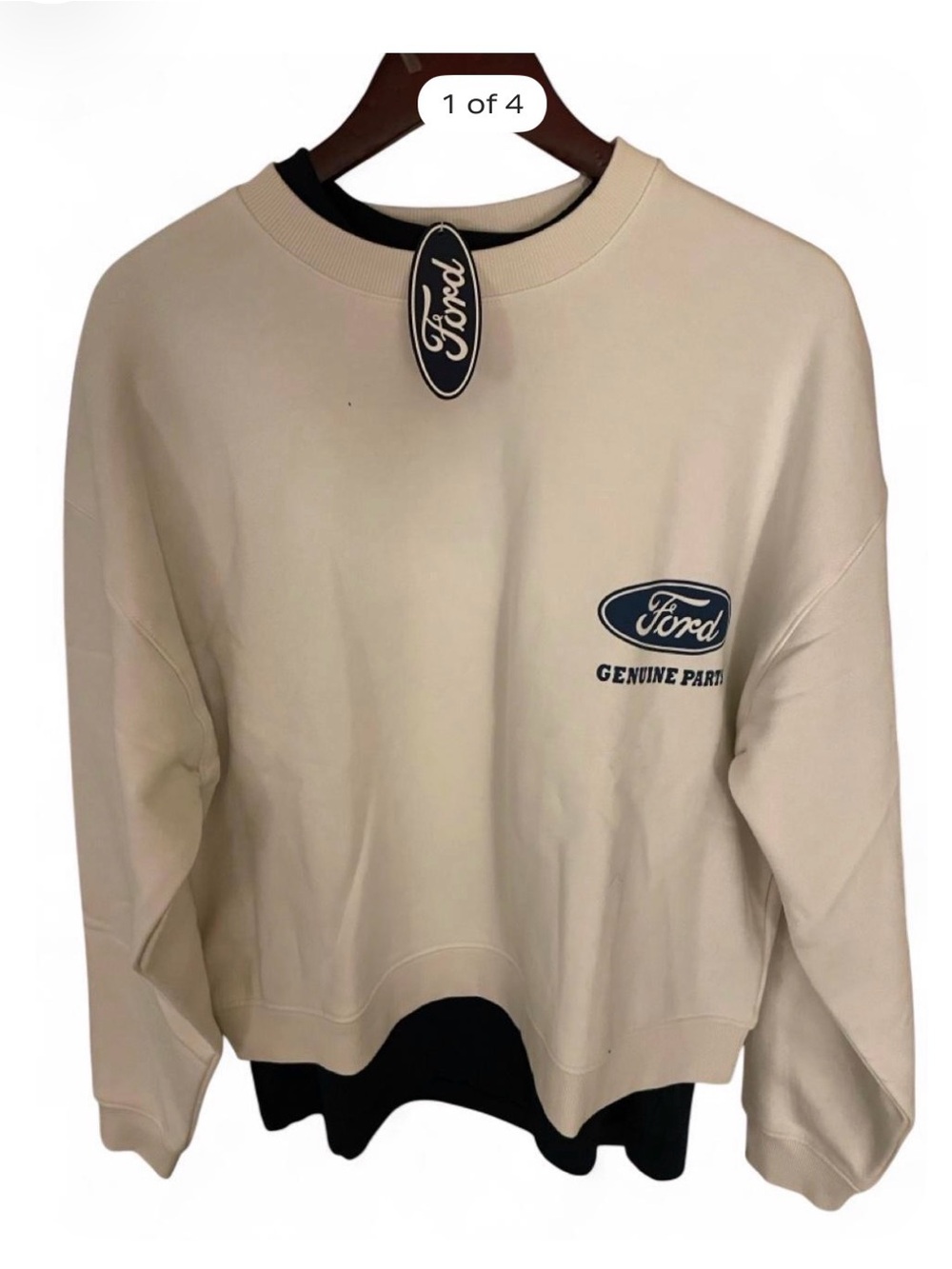 Zara Cream Crewneck Sweater with Navy Ford Logo